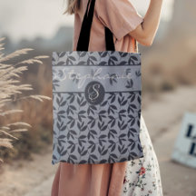 Monogram Modernes botanisch-blaues Tote Bag