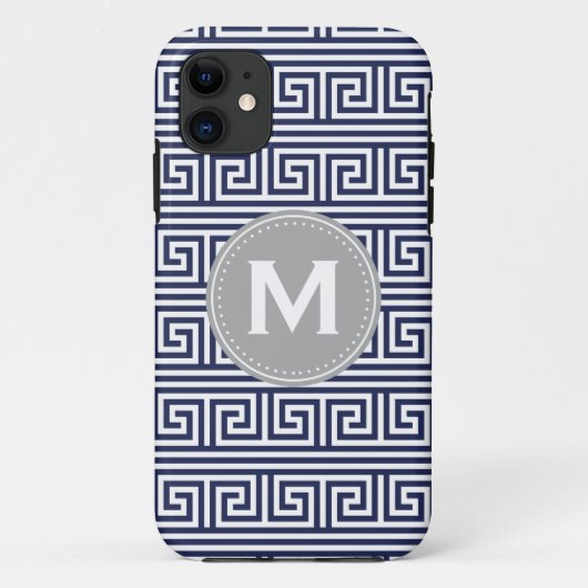 Monogram Modernes dunkelblaues griechisches Schlüs Case-Mate iPhone Hülle (Rückseite)