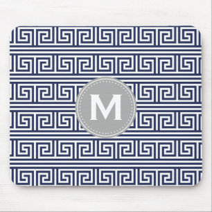 Monogram Modernes dunkelblaues griechisches Schlüs Mousepad