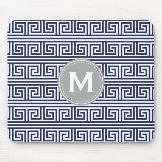 Monogram Modernes dunkelblaues griechisches Schlüs Mousepad (Vorne)