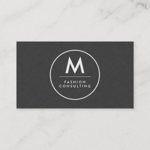 Monogram Modernes Dunkelgraues Leinen Faux Muster Visitenkarte