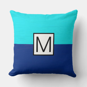 Monogram Modernes Dunkles Blau und Cyan Elegant Kissen