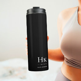 Monogram Modernes Minimalistisch Chic Schwarz-weiß Thermosbecher