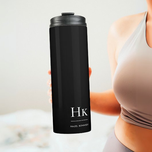 Monogram Modernes Minimalistisch Chic Schwarz-weiß Thermosbecher