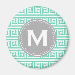 Monogram Modernes Minze Griechisches Schlüsselmust Magnet