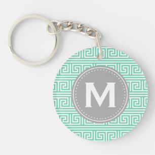 Monogram Modernes Minze Griechisches Schlüsselmust Schlüsselanhänger