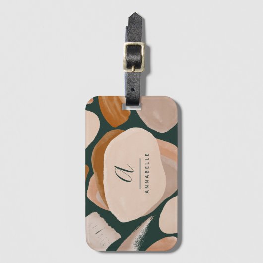 Monogram modernes Rostgrün abstrakt stilvoll elega Gepäckanhänger (Vorderseite Vertikal)