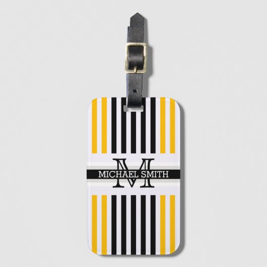 Monogram Modernes Schwarz-Bernsteinfarben Muster Gepäckanhänger (Vorderseite Vertikal)