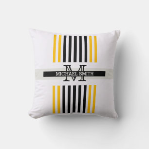 Monogram Modernes Schwarz-Bernsteinfarben Muster Kissen