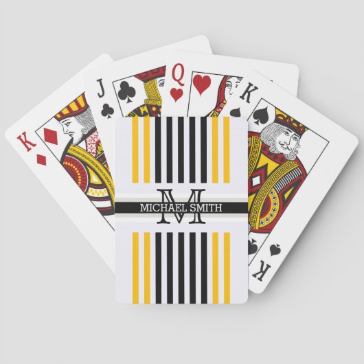 Monogram Modernes Schwarz-Bernsteinfarben Muster Spielkarten (Rückseite)