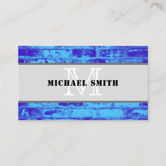 Monogram Modernes Vintag Blue Background Visitenkarte (Vorderseite)