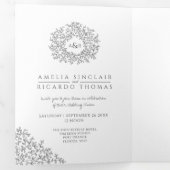 Monogram Mono Blätter Hochzeit All-in-one Dreifach Gefaltete Einladung (Innen Erste Seite)