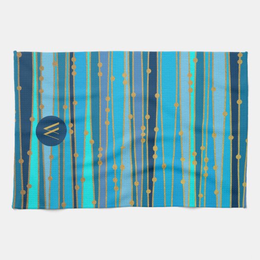 Monogram Monochrome Blue Wave Strive Imitats Gold  Geschirrtuch (Horizontal)