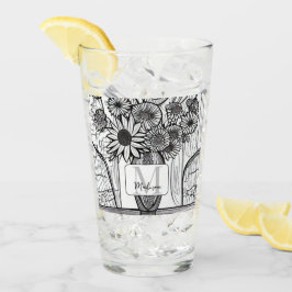 Monogram Mother Day Floral Art Glass Tumbler