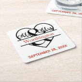 Monogram Mr. and Mrs Red Black Wedding Rechteckiger Pappuntersetzer (angewinkelt)