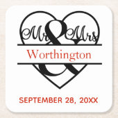 Monogram Mr. and Mrs Red Black Wedding Rechteckiger Pappuntersetzer (Vorderseite)