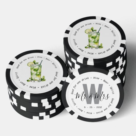 Monogram Mr. Mojito Drink Voucher Wedding Pokerchips (Stapel)