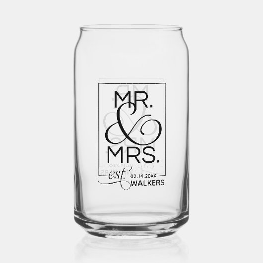 Monogram Mr. & Mrs Familienname Neu verheiratete P Dosenglas (Rückseite)