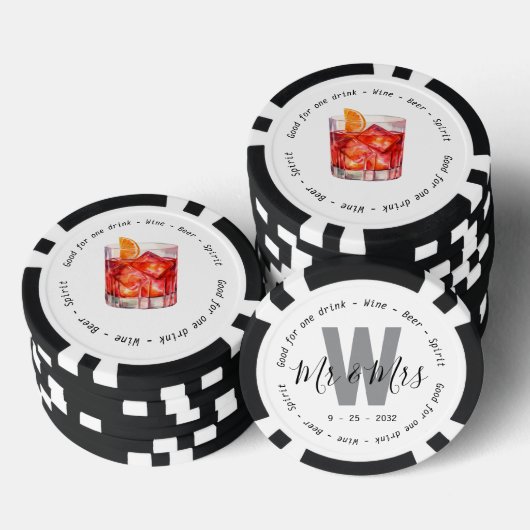 Monogram Mr. Negroni Drink Voucher Wedding Pokerchips (Stapel)