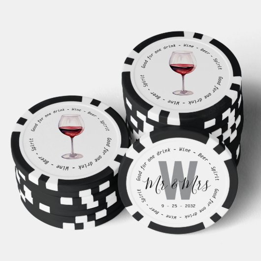 Monogram Mr. Red Wine Drink Voucher Wedding Pokerchips (Stapel)