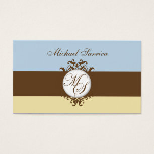Monogram MS Brown Damask Blue Cream Geschenk Tag