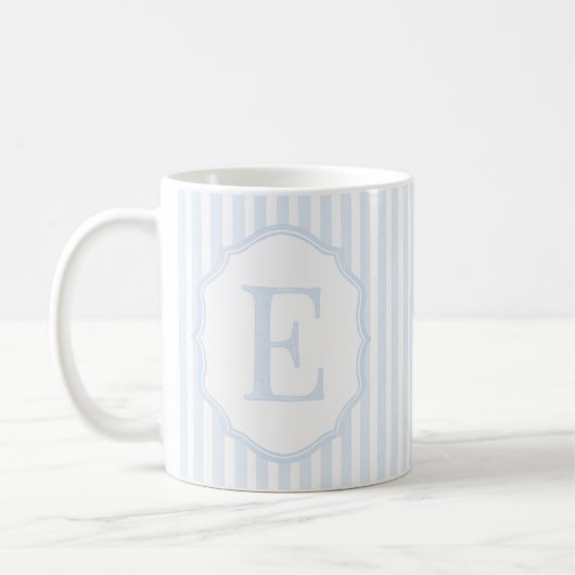 Monogram Mug Letter E, Blue Striped Kaffeetasse (Links)