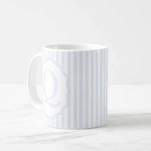 Monogram Mug Letter Q, Blue Striped Kaffeetasse (Vorderseite Links)