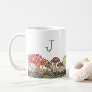 Monogram Mushroom Art Fall Nature Tan Sage Rustic Kaffeetasse