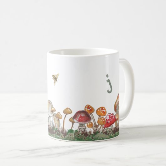 Monogram Mushroom Art Fall Nature Tan Sage Rustic Kaffeetasse (VorderseiteRechts)