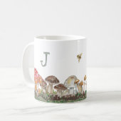 Monogram Mushroom Art Fall Nature Tan Sage Rustic Kaffeetasse (Vorderseite Links)