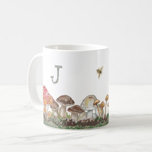 Monogram Mushroom Art Fall Nature Tan Sage Rustic Kaffeetasse (Vorderseite Links)