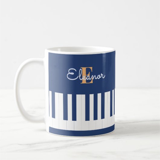 Monogram Musical Keyboard Music Blue Piano Keys Kaffeetasse (Links)