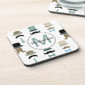 Monogram Mustache and Hat Pattern Getränkeuntersetzer (Linke Seite)