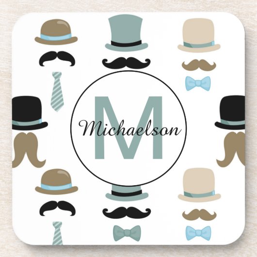Monogram Mustache and Hat Pattern Getränkeuntersetzer (Vorderseite)