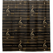Monogram Muted Gold Treble Clef and Notes Duschvorhang (Vorderseite)