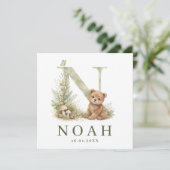 Monogram N Beer Bosdier Waterverf Geboortekaartje Karte (Stehend Vorderseite)