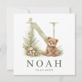 Monogram N Beer Bosdier Waterverf Geboortekaartje Karte (Vorderseite)