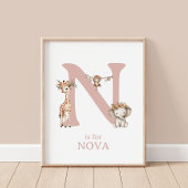 Monogram N Boho Jungle Safari Tiermauer Poster