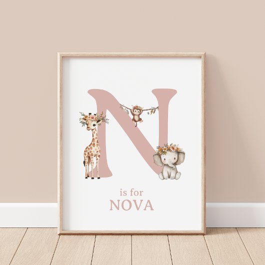 Monogram N Boho Jungle Safari Tiermauer Poster