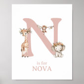 Monogram N Boho Jungle Safari Tiermauer Poster (Vorne)