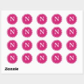 Monogram N Fuchsia White Custom Wedding Monogramme Runder Aufkleber (Blatt)