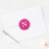 Monogram N Fuchsia White Custom Wedding Monogramme Runder Aufkleber (Umschlag)