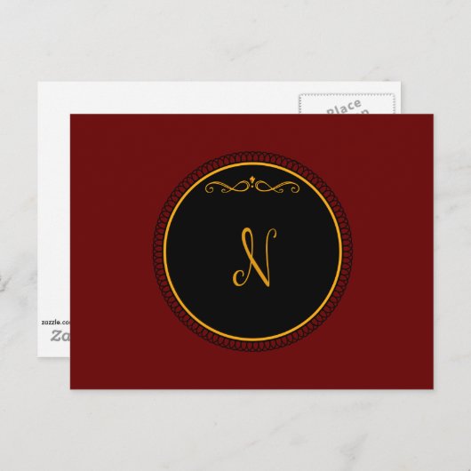 Monogram 'N' Gold auf schwarz Postkarte (Vorne/Hinten)