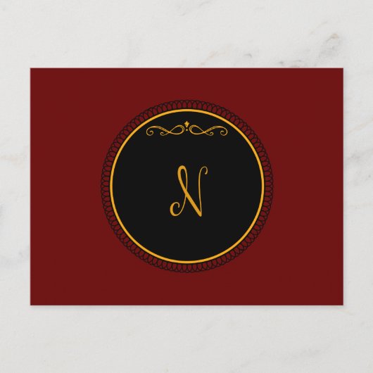 Monogram 'N' Gold auf schwarz Postkarte (Vorderseite)