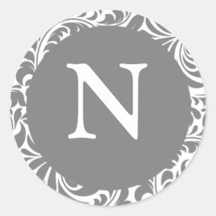 Monogram N Gray Custom Wedding Monogram Siegel Runder Aufkleber