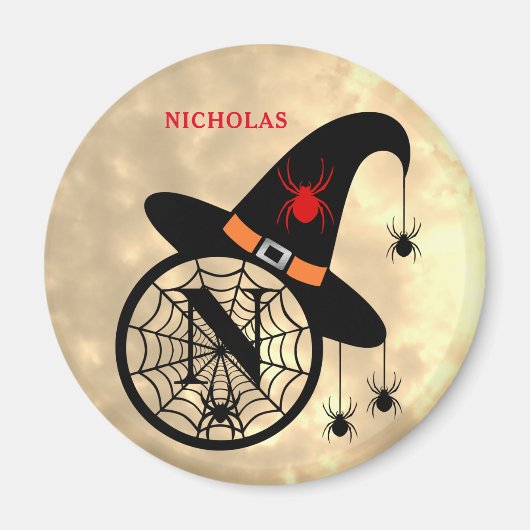 Monogram N Halloween Sky Hexenspinnen Name Magnet (Vorne)
