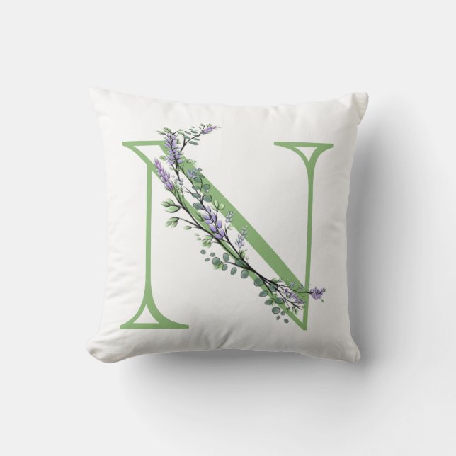 Monogram N Lavendel Eucalyptus Kissen (Vorderseite)