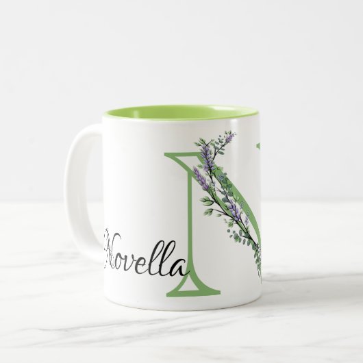 Monogram N Lavendel Eucalyptus Zweifarbige Tasse (Vorderseite Links)