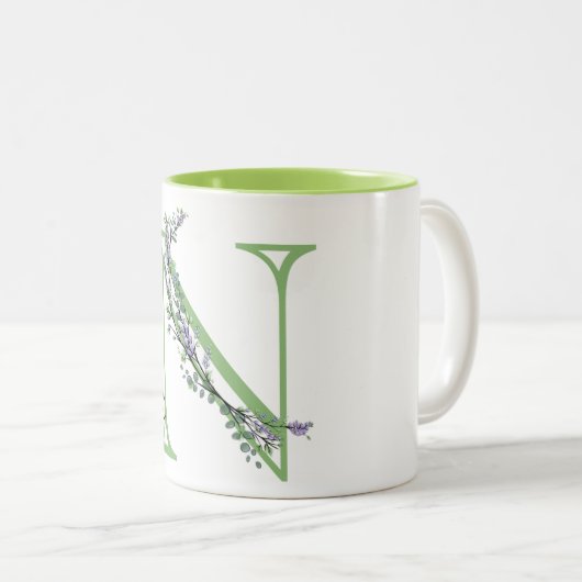 Monogram N Lavendel Eucalyptus Zweifarbige Tasse (VorderseiteRechts)