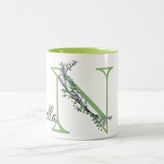 Monogram N Lavendel Eucalyptus Zweifarbige Tasse (Mittel)